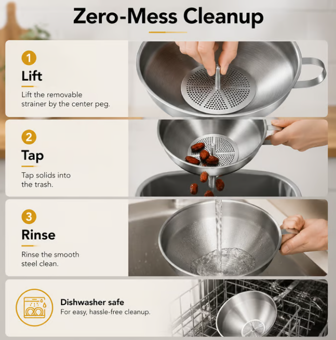 🍳 Kestävä keittiösuppilo paksunnetusta ruostumattomasta teräksestä ja 304-suodattimella