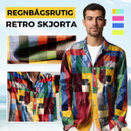 ✈️2ST = FRAKTFRIET✈️Unisex Simple Rainbow Color Plaid Vintage Printed Lapel Långärmad skjorta med fickor