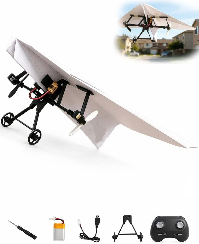 Up RC -paperilentokonepaketti gyroskooppivakaimella - DIY-sähköinen kauko-ohjattava lentokone kaksoispotkureilla, helppo taitto lentävä STEM-lelu