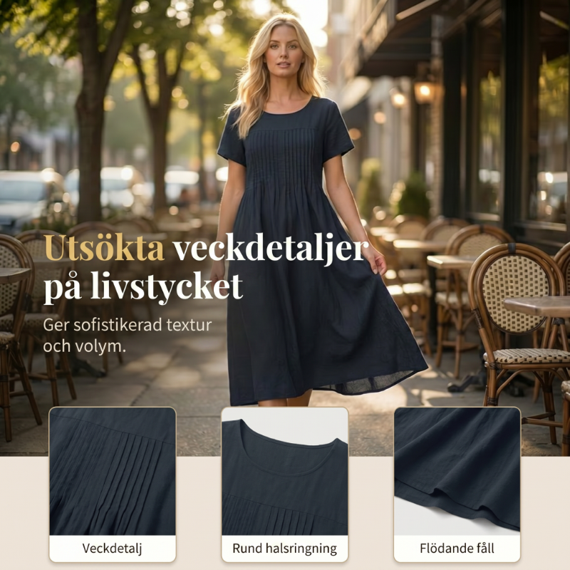 👗 50% ALE! ✨ Naisten laskostettu mekko lyhyillä hihoilla ja taskuilla – puuvilla-pellavasekoitetta, mukava ja täydellinen kesään ☀️