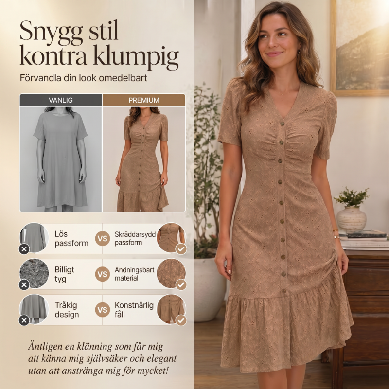 ✨ Elegantti pitsinen midimekko – V-pääntie, puhvihihat ja röyhelöhelma ✨✨3 % alennuskuponkikoodi: VAL3