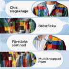 ✈️2ST = FRAKTFRIET✈️Unisex Simple Rainbow Color Plaid Vintage Printed Lapel Långärmad skjorta med fickor