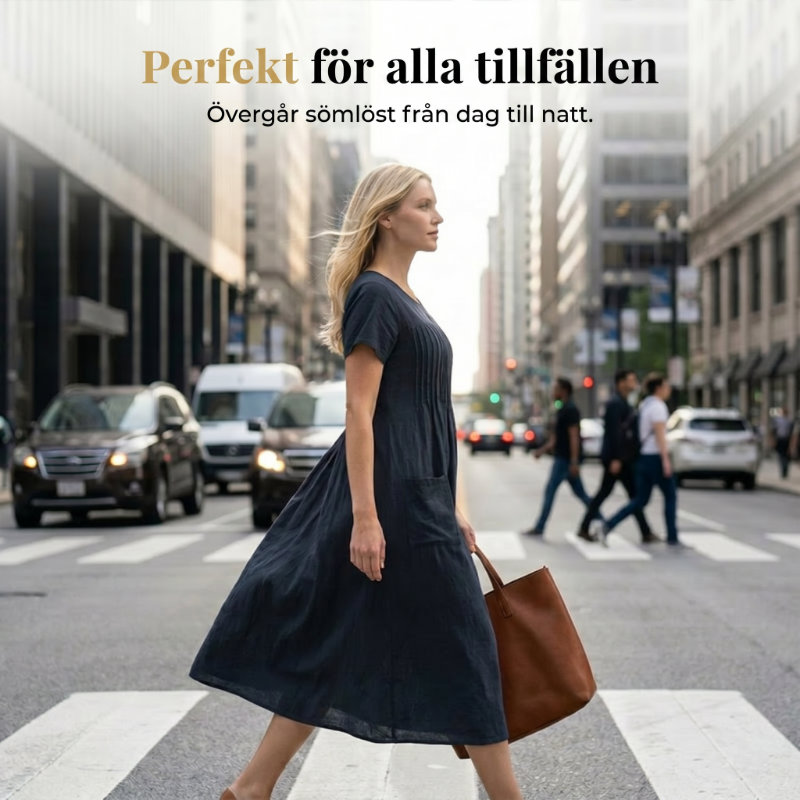 👗 50% ALE! ✨ Naisten laskostettu mekko lyhyillä hihoilla ja taskuilla – puuvilla-pellavasekoitetta, mukava ja täydellinen kesään ☀️