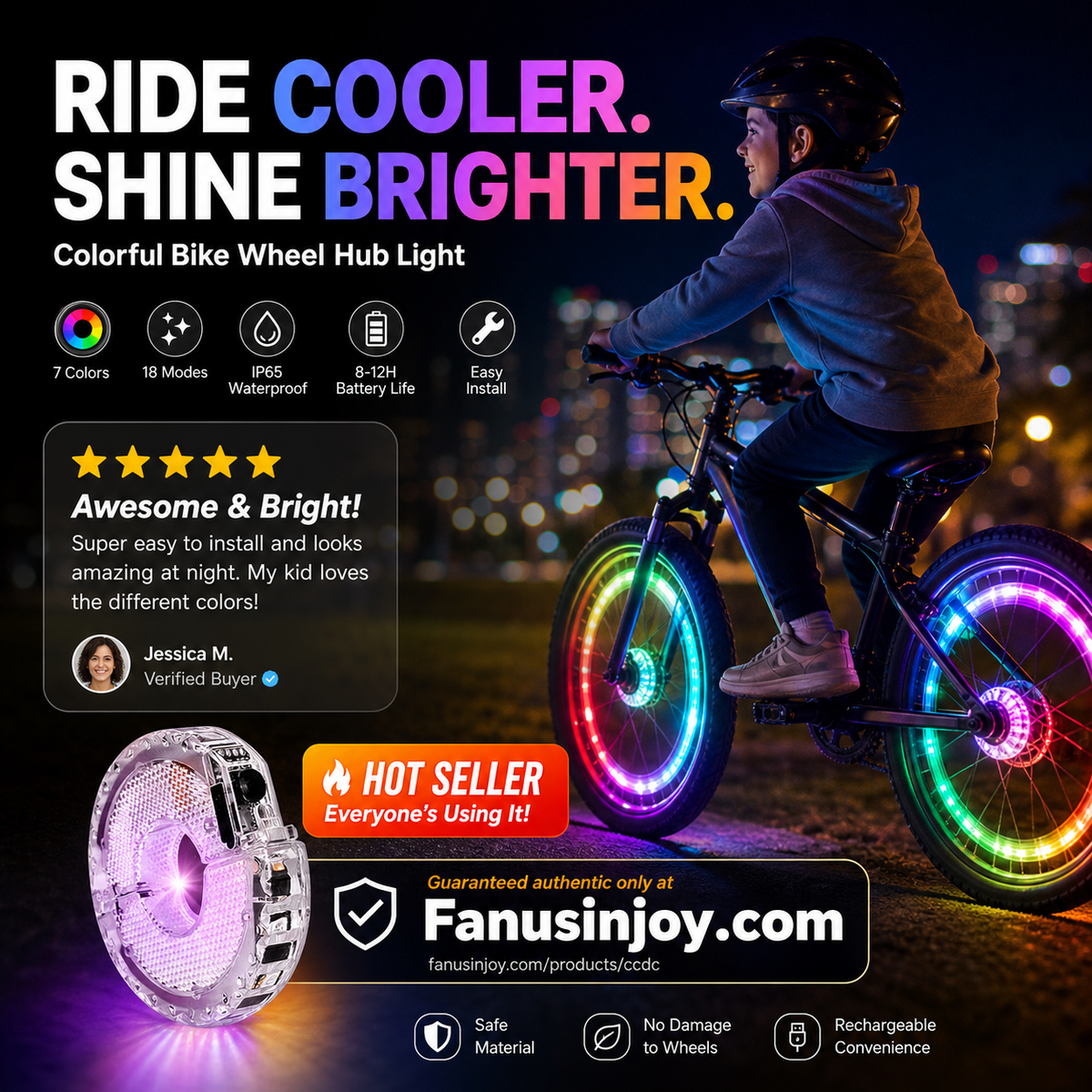 ⏳️Rajoitetun ajan -50 %! 💡🚴‍♀️Pakollinen hankinta pyöräilyharrastajille!🌃Valaise yö 🚴 Värikäs pyörän napavalaisin