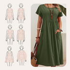 👗 50% ALE! ✨ Naisten laskostettu mekko lyhyillä hihoilla ja taskuilla – puuvilla-pellavasekoitetta, mukava ja täydellinen kesään ☀️