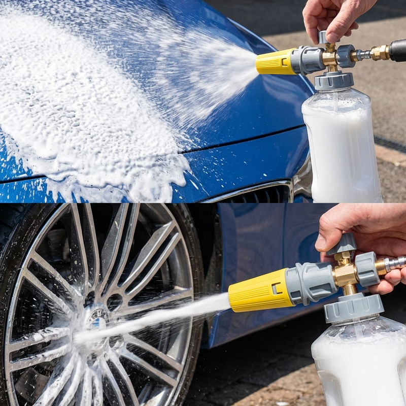 🧼 50% ALENNUS NYT! 🚗 Korkeapainevaahtokahva – Paksu vaahto, säädettävä suihku ja sopii kaikkiin tavallisiin painepesureihin 💦-✨Ilmainen toimitus