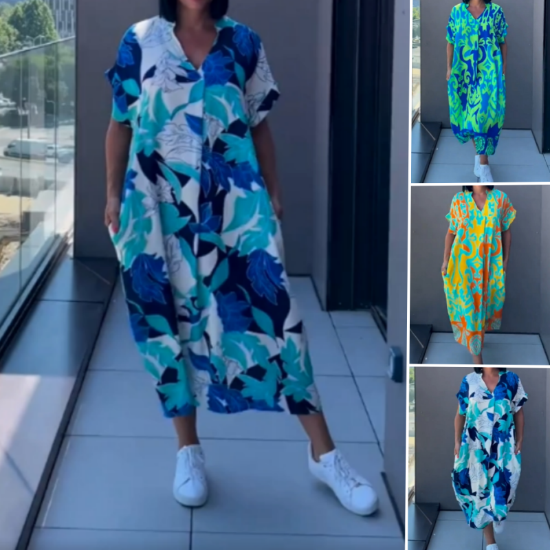 🌸 NYT 50% ALE! 🌸Naisten rento elegantti printtikuvioinen v-aukkoinen mekko