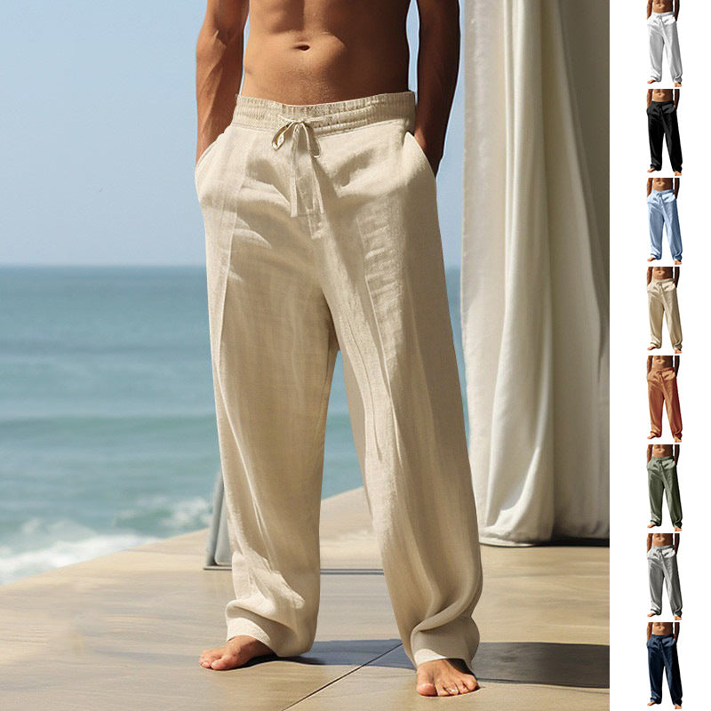 👖 50% ALE 🌿 | Rennot pellavahousut miehille - suorat lahkeet ja kiristysnyöri vyötäröllä