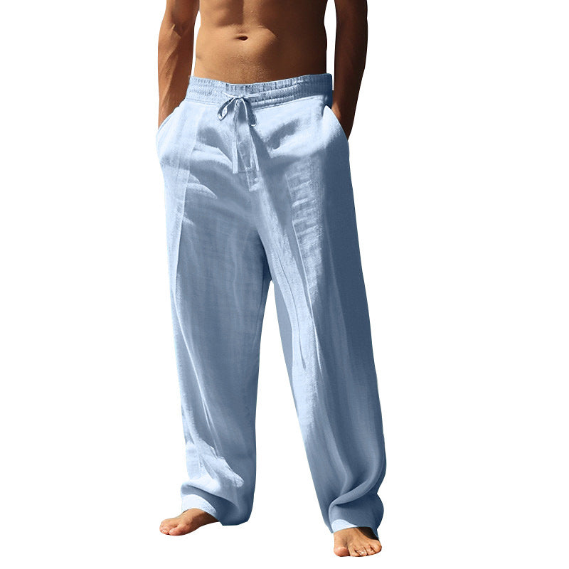 👖 50% ALE 🌿 | Rennot pellavahousut miehille - suorat lahkeet ja kiristysnyöri vyötäröllä