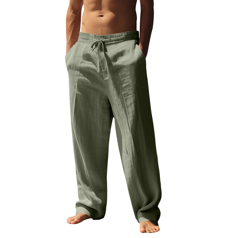 👖 50% ALE 🌿 | Rennot pellavahousut miehille - suorat lahkeet ja kiristysnyöri vyötäröllä