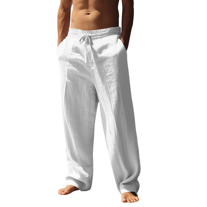 👖 50% ALE 🌿 | Rennot pellavahousut miehille - suorat lahkeet ja kiristysnyöri vyötäröllä
