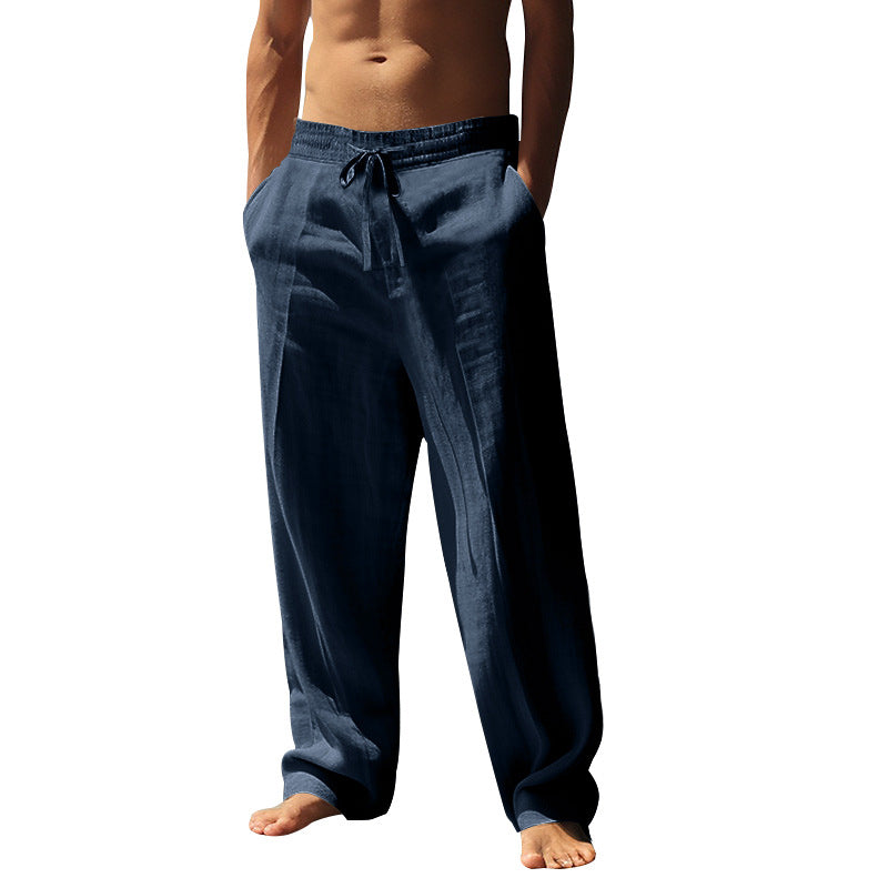 👖 50% ALE 🌿 | Rennot pellavahousut miehille - suorat lahkeet ja kiristysnyöri vyötäröllä