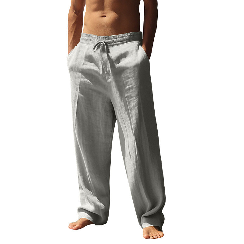 👖 50% ALE 🌿 | Rennot pellavahousut miehille - suorat lahkeet ja kiristysnyöri vyötäröllä