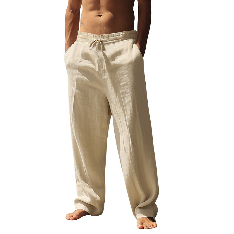 👖 50% ALE 🌿 | Rennot pellavahousut miehille - suorat lahkeet ja kiristysnyöri vyötäröllä