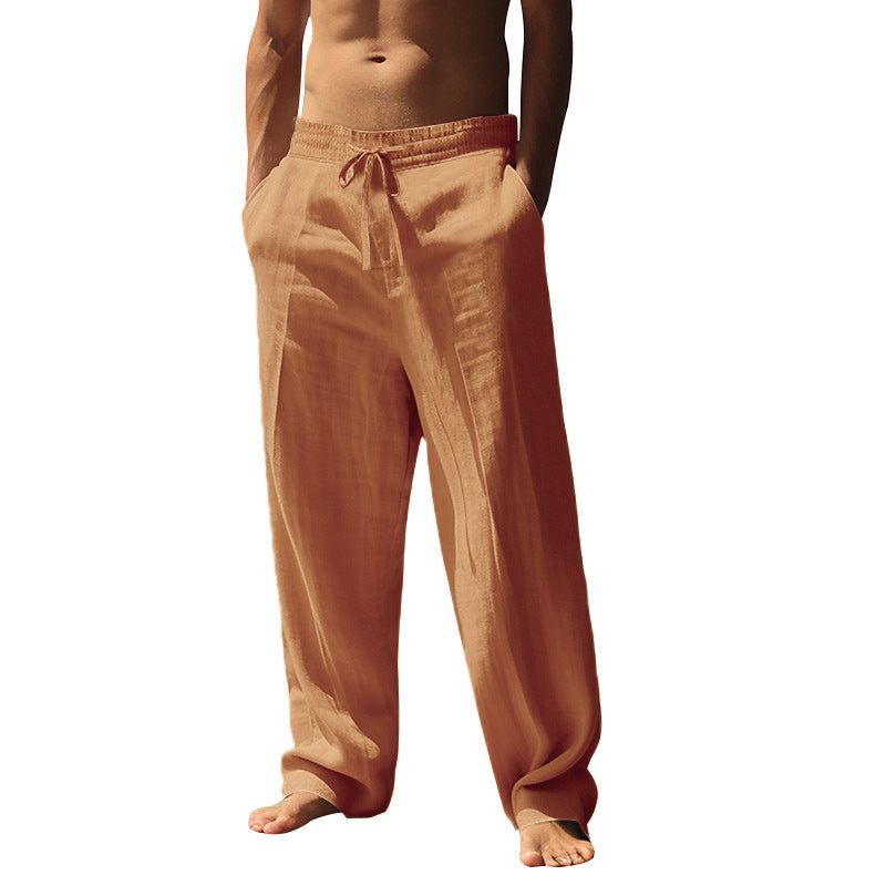 👖 50% ALE 🌿 | Rennot pellavahousut miehille - suorat lahkeet ja kiristysnyöri vyötäröllä