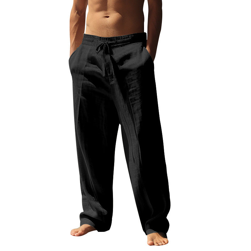 👖 50% ALE 🌿 | Rennot pellavahousut miehille - suorat lahkeet ja kiristysnyöri vyötäröllä