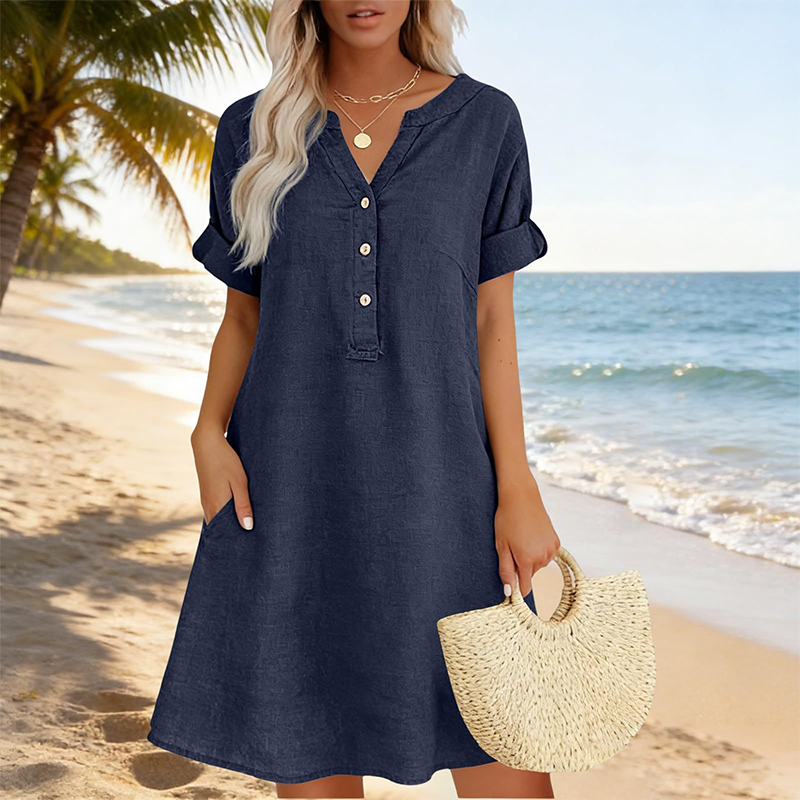 🏖️ 50% ALE! 👗 Naisten V-aukkoinen tunikamekko – väljä istuvuus, taskut ja hengittävä