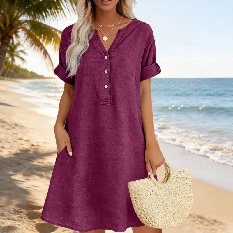 🏖️ 50% ALE! 👗 Naisten V-aukkoinen tunikamekko – väljä istuvuus, taskut ja hengittävä