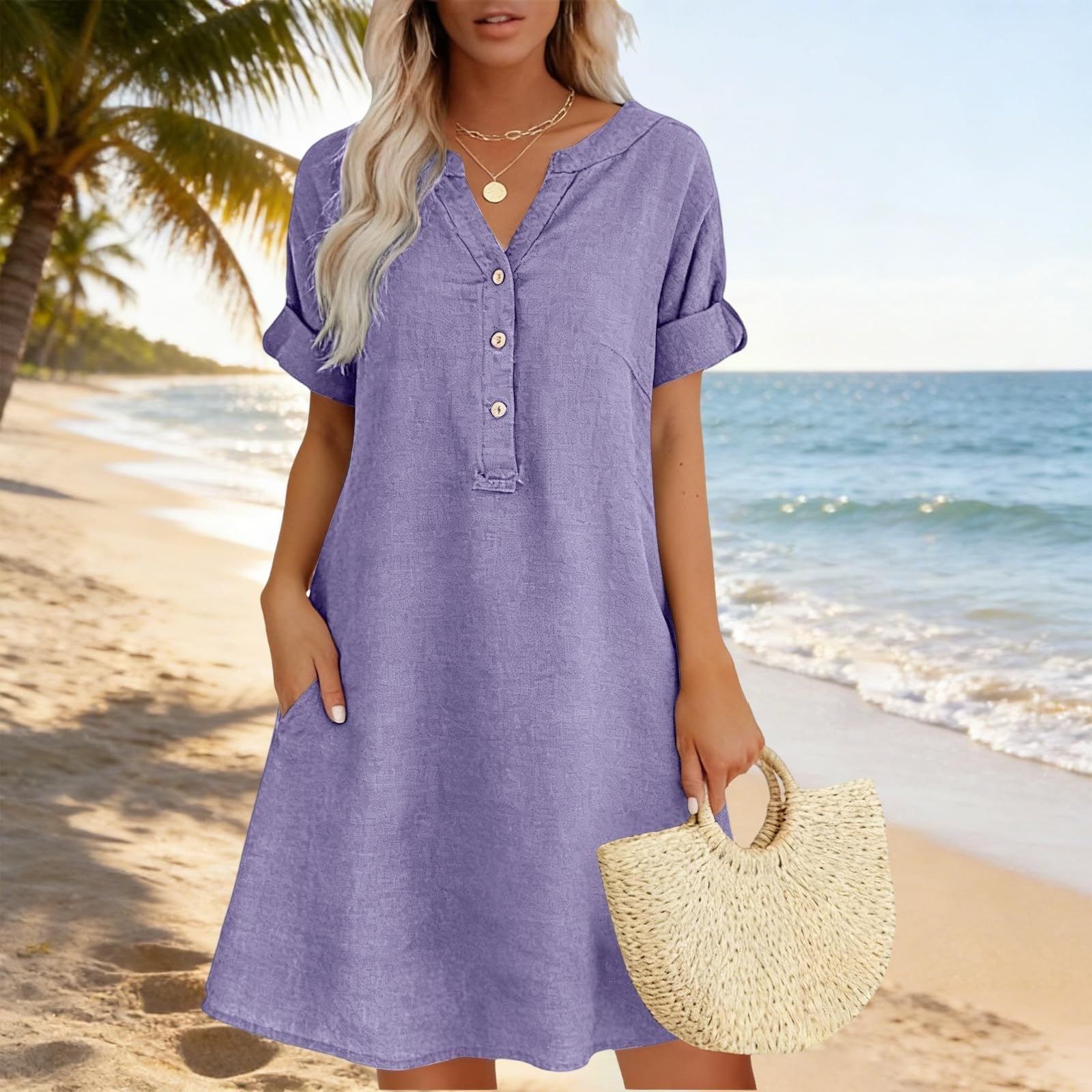 🏖️ 50% ALE! 👗 Naisten V-aukkoinen tunikamekko – väljä istuvuus, taskut ja hengittävä