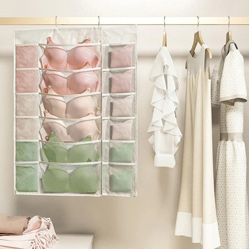 🧦 RAJOITETUN AJAN -50 % ALE! ✨ Kaksipuolinen alusvaatteiden säilytysteline – läpinäkyvä verkko, pyörivä koukku, tilaa säästävä 👙