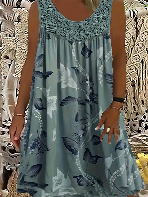 Ärmlös klänning med rund hals och tryck för damer – Jisooonly