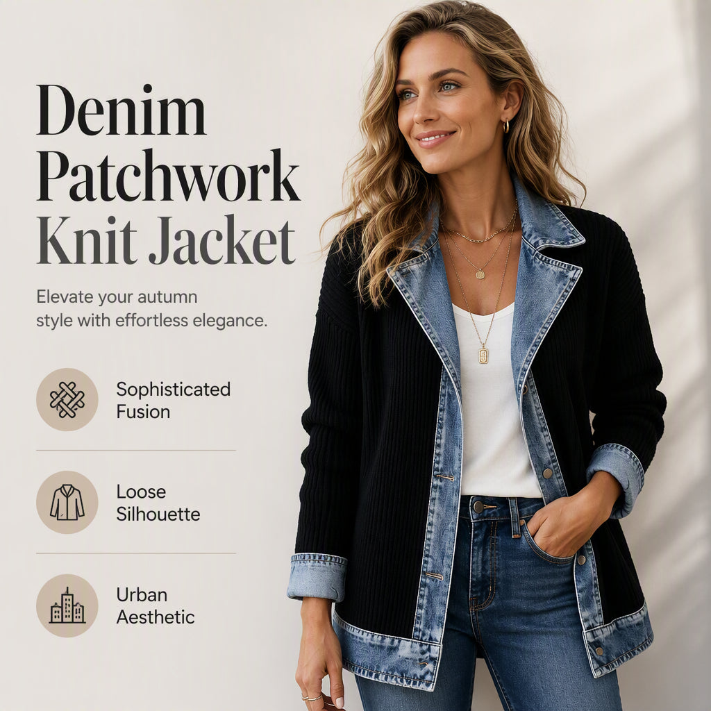 ⌛Rajoitetun ajan tarjous - Naisten elegantti denim-saumattu joustinneule takki✨3 % alennuskuponkikoodi: VAL3
