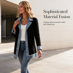 ⌛Rajoitetun ajan tarjous - Naisten elegantti denim-saumattu joustinneule takki✨3 % alennuskuponkikoodi: VAL3