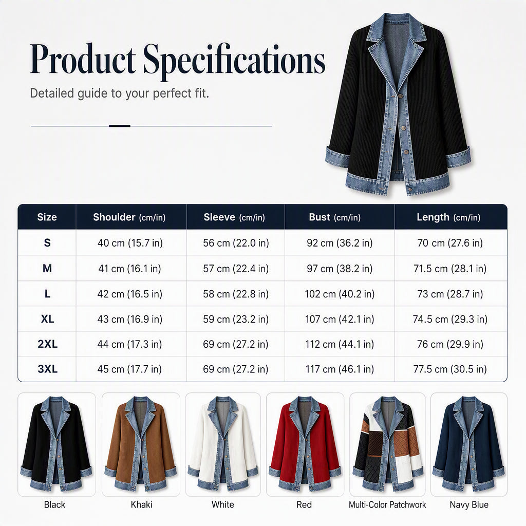 ⌛Rajoitetun ajan tarjous - Naisten elegantti denim-saumattu joustinneule takki✨3 % alennuskuponkikoodi: VAL3