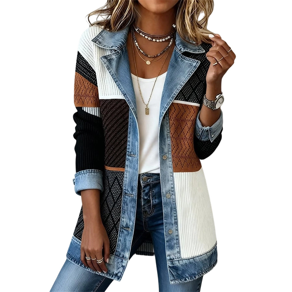 ⌛Rajoitetun ajan tarjous - Naisten elegantti denim-saumattu joustinneule takki✨3 % alennuskuponkikoodi: VAL3
