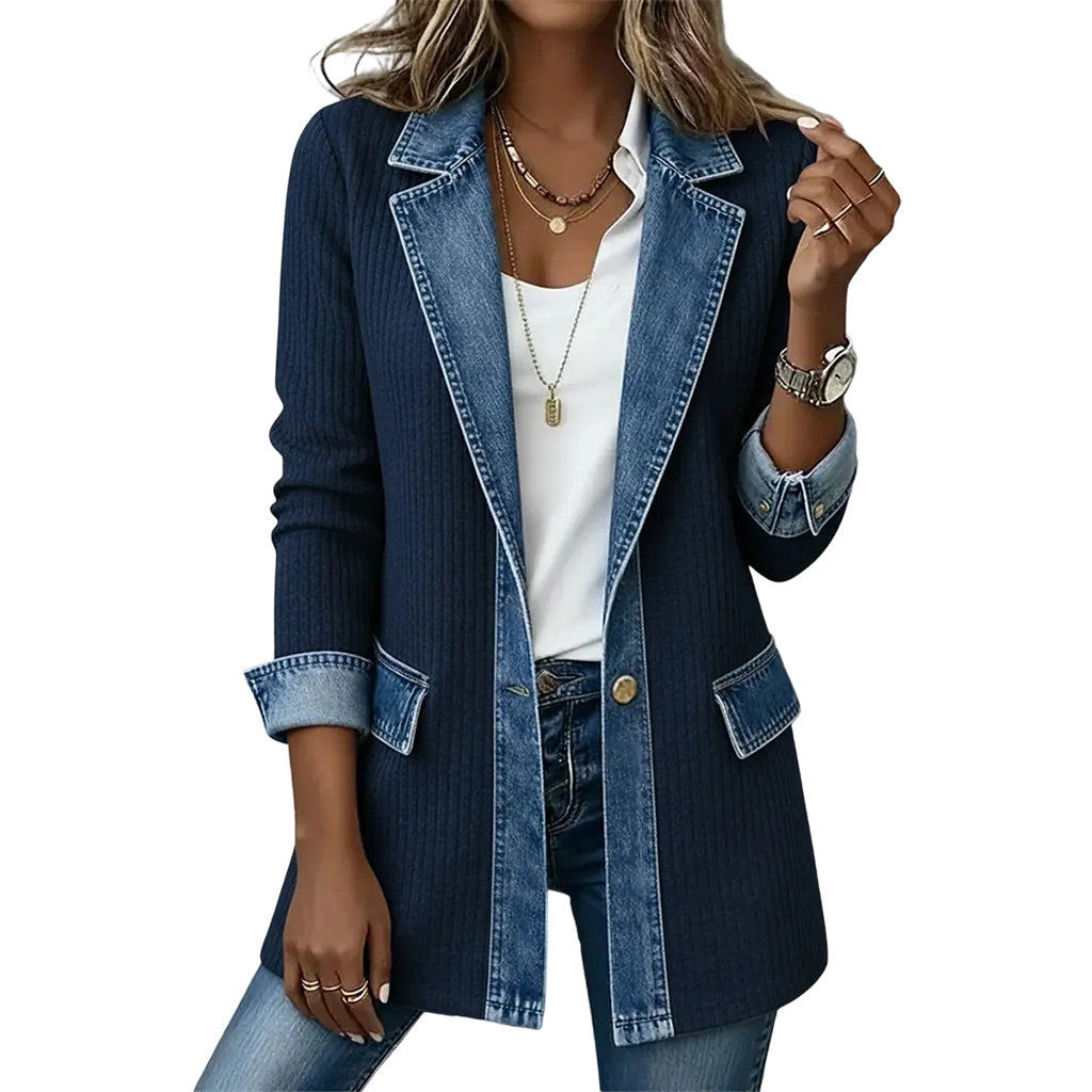 ⌛Rajoitetun ajan tarjous - Naisten elegantti denim-saumattu joustinneule takki✨3 % alennuskuponkikoodi: VAL3