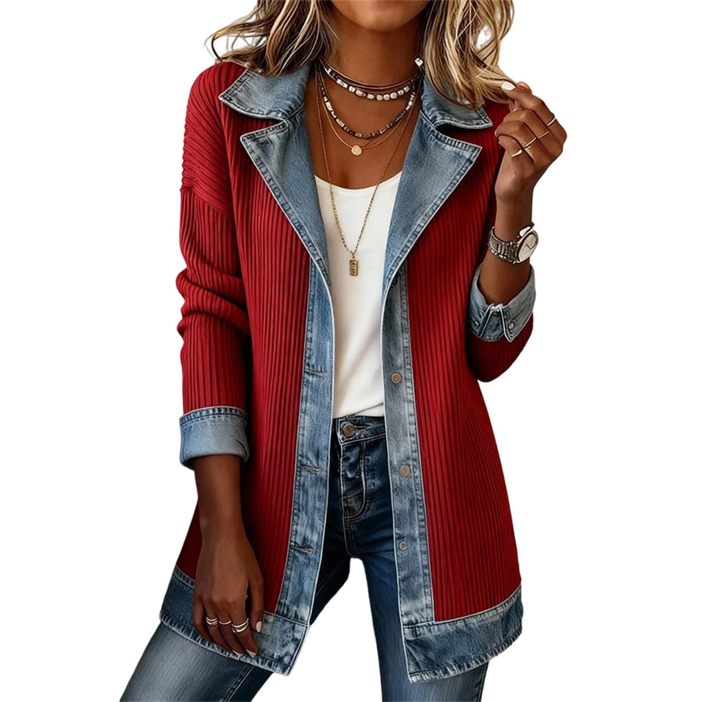 ⌛Rajoitetun ajan tarjous - Naisten elegantti denim-saumattu joustinneule takki✨3 % alennuskuponkikoodi: VAL3