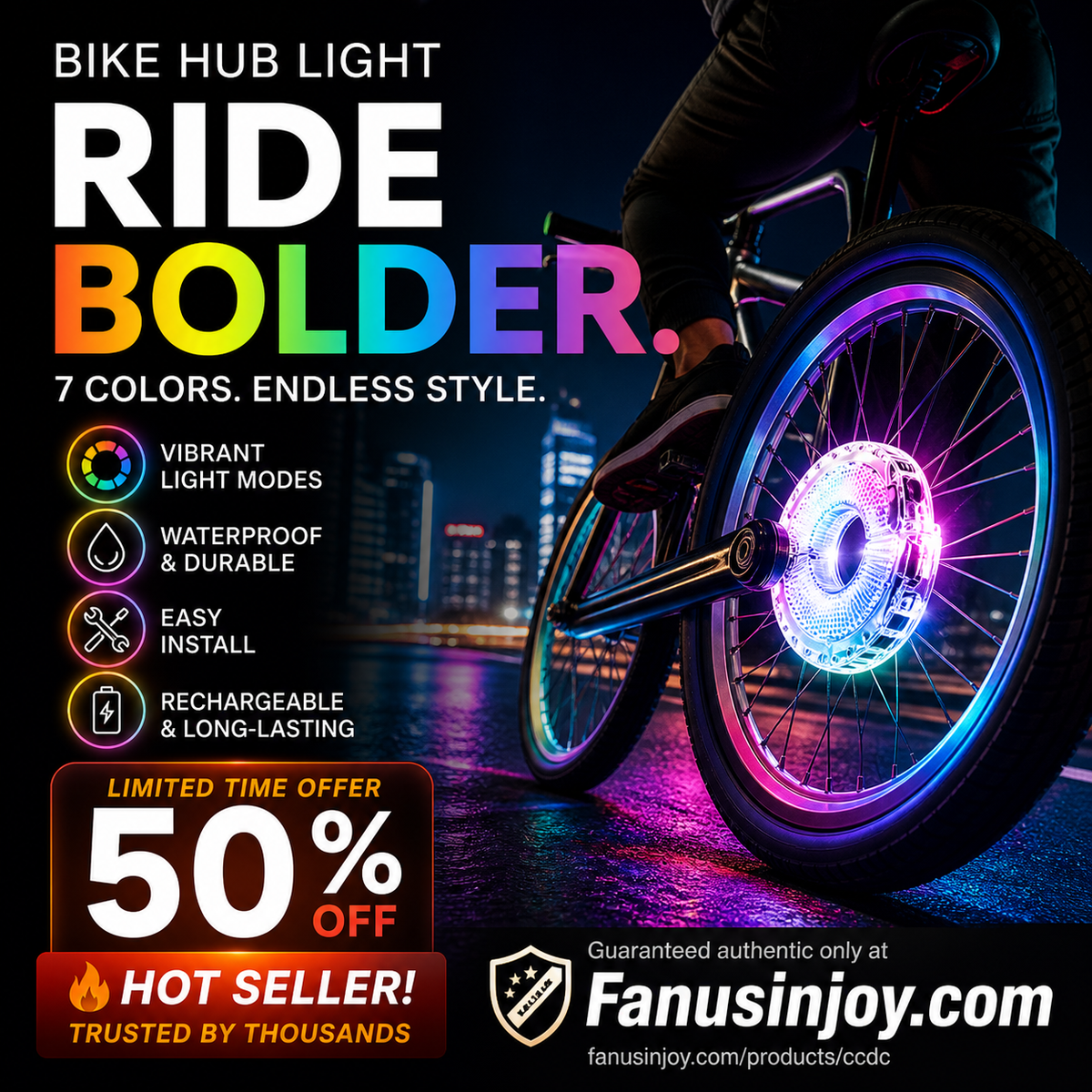⏳️Rajoitetun ajan -50 %! 💡🚴‍♀️Pakollinen hankinta pyöräilyharrastajille!🌃Valaise yö 🚴 Värikäs pyörän napavalaisin
